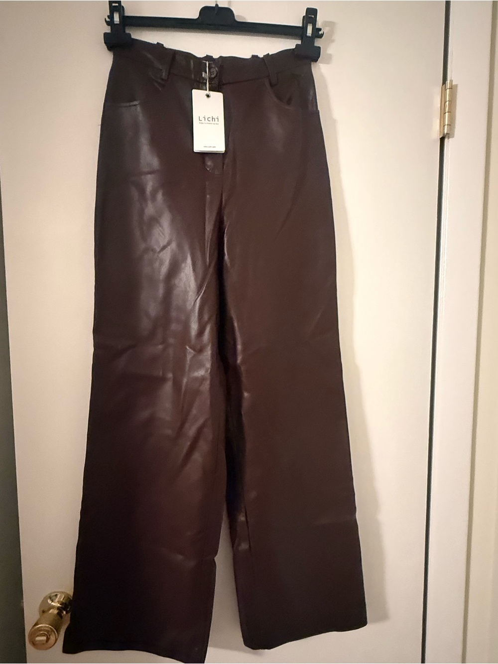 Lichi Women's Faux Leather Straight-Leg Pants in Dark Brown